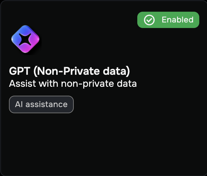 GPT (Non-Private data) integration tile showing the enabled toggle