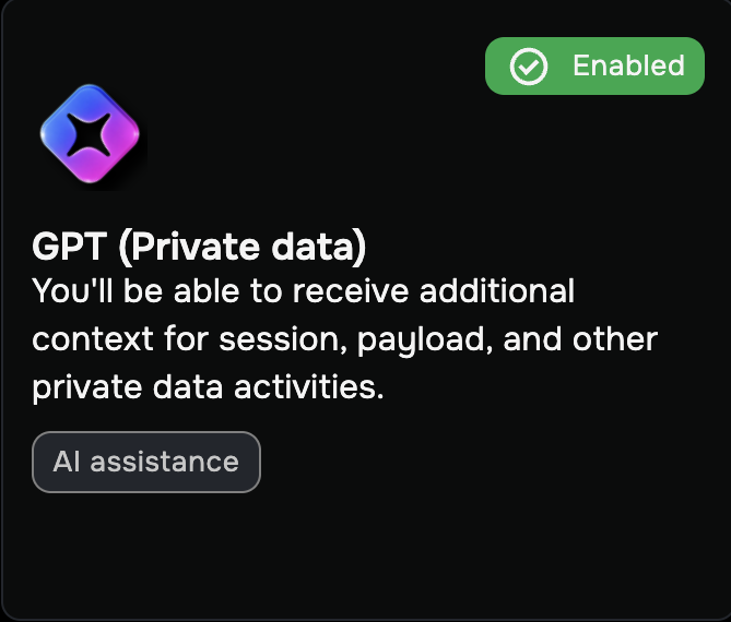 GPT (Private data) integration tile showing the enabled toggle